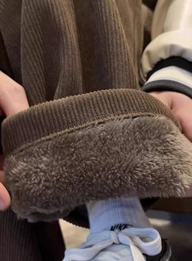 零下40度特厚防寒保暖羊羔绒裤子男冬加绒加厚阔腿直筒灯芯绒卫裤