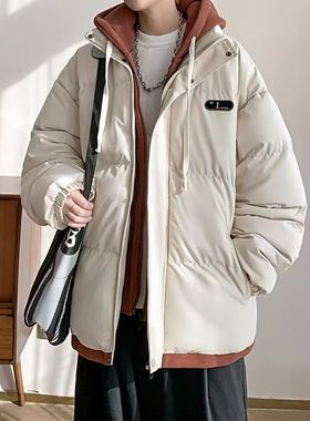 假两件棉服男款冬季宽松休闲加厚保暖棉衣外套日系潮流连帽棉袄子