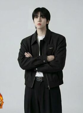 春秋复古翻领夹克痞帅日常通勤休闲拉链简约男士外套