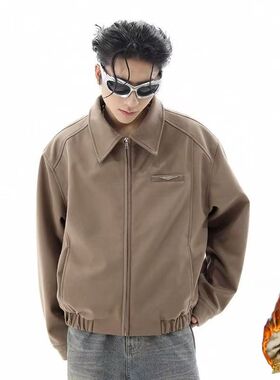 高级感秋冬加绒男士行政休闲小众帅气翻领时尚夹克上衣