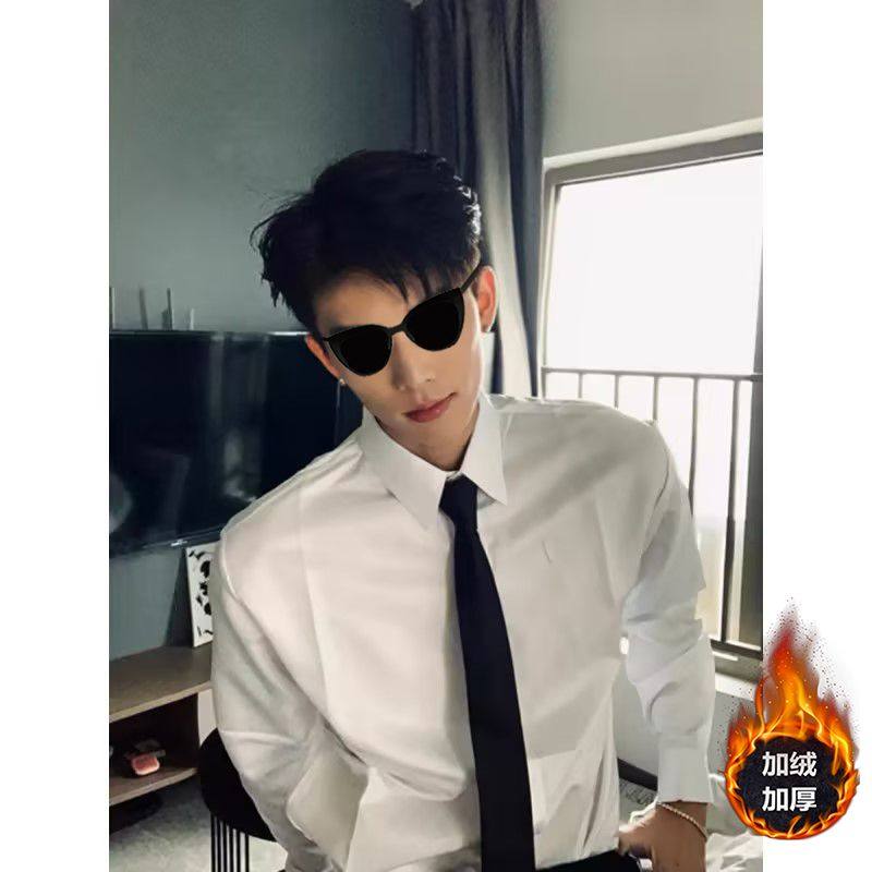 学院风白色长袖衬衫男秋冬西装内搭高级感轻熟风男装痞帅dk衬衣