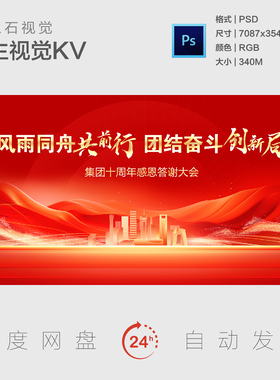 金红色公司年会周年庆典感恩答谢宴表彰大会山峰主视觉背景展板KV