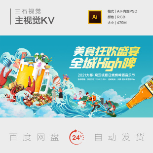 啤酒烧烤音乐节美食盛宴烤串龙虾欢乐狂欢夏日背景板主视觉海报KV