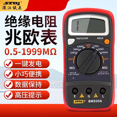 SZBJ滨江BM500A便携式数字式绝缘电阻测试仪 数字兆欧表 电子摇表