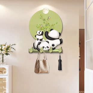 装饰画衣帽架入户门后挂钩创意熊猫免打孔收纳挂衣钩玄关挂衣架