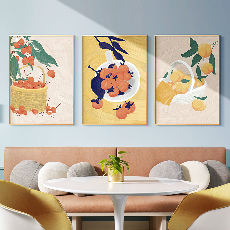 北欧客厅装饰画沙发背景墙画小清新水果挂画三联简约餐厅竖版壁画图片