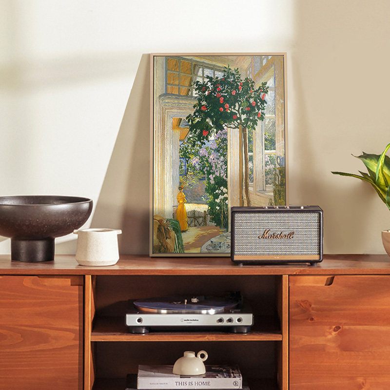 ins风格小众装饰画阳光田园风景复古欧式油画玄关柜书架摆放挂画