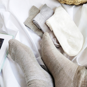 四季好穿 男女款亚麻 纯色 网眼短筒无骨袜 运动短袜透气抑菌抗菌