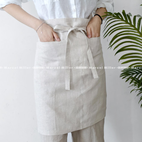 麻平织亚麻围裙简易轻厨房用品