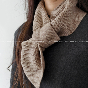 山羊毛汉麻秋冬保暖小围巾 软糯短款护颈围脖穿口交叉懒人围巾