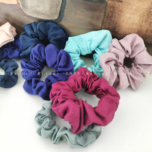 手工纯色头花发饰 亚麻法式 简约大肠圈头绳气质百搭 福袋款 五个装