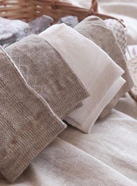 S135出口剩余 简约素色纯亚麻无骨男袜 中筒袜子商务女袜抑菌四季