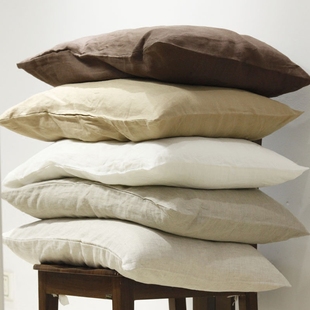法国进口原料 全麻枕套透气抑菌冬暖夏凉天然亚麻单人美式信封枕