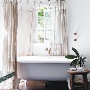 三行情诗 / 天然亚麻浴帘 欧美纯色布艺浴室隔断帘 多色可定制