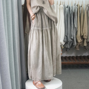 大码 新款 女苎麻半身裙子过膝裙文艺长裙通勤宽松 高品质夏装 晨语