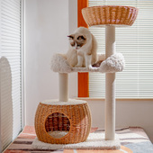 Double猫窝日式 猫爬架猫树一体小型猫架藤编跳台不占地省空间冬天