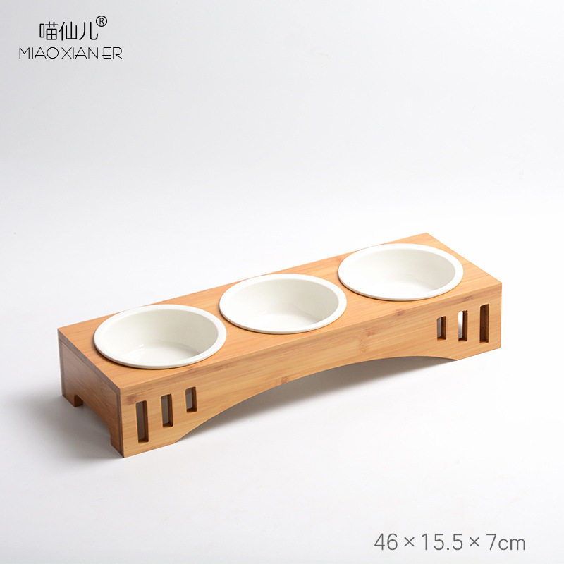 猫咪碗双碗陶瓷猫碗架子日式食盆喝水碗固定多只猫咪用品猫碗双碗