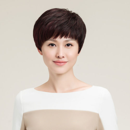 瑞贝卡假发女斜刘海短直发头套