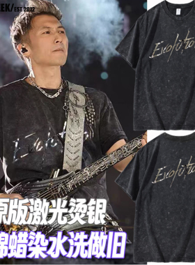 谢霆锋2026演唱会同款周边反光短袖T恤水洗黑重磅纯棉应援上衣服