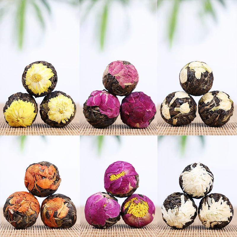 花香云南普洱生茶龙珠百合茉莉玫瑰牡丹黄菊白菊工艺花球云南礼物