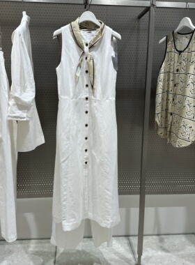 商场同款无袖圆领老钱风丝巾气质休闲纯色连衣裙125250C7289