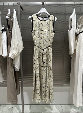 LI+商场同款夏季莱赛尔印花无袖A字系带修身连衣裙125250C7033