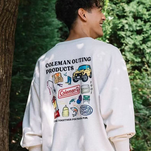 Coleman潮牌圆领卫衣男2025秋季新款垂钓用品卡通印花户外休闲装