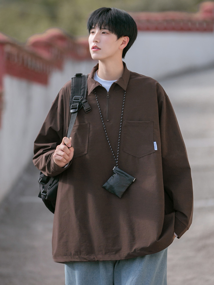 남성용 일본 CITYBOY 하프 지퍼 스웨트 봄 가을 새로운 작업복 소년 용 트렌디 브랜드 폴로 셔츠