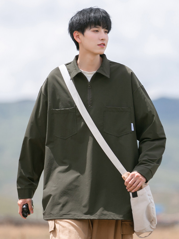 남성용 일본 CITYBOY 하프 지퍼 스웨트 봄 가을 새로운 작업복 소년 용 트렌디 브랜드 폴로 셔츠