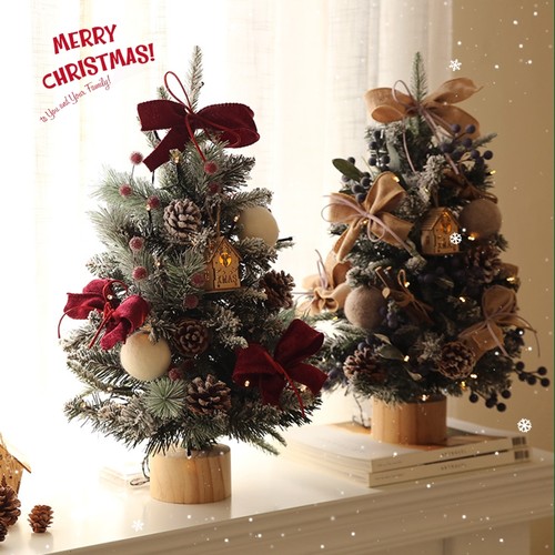 小型加密圣诞树家用迷你桌面摆件圣诞节装饰diy手工ins风场景布置