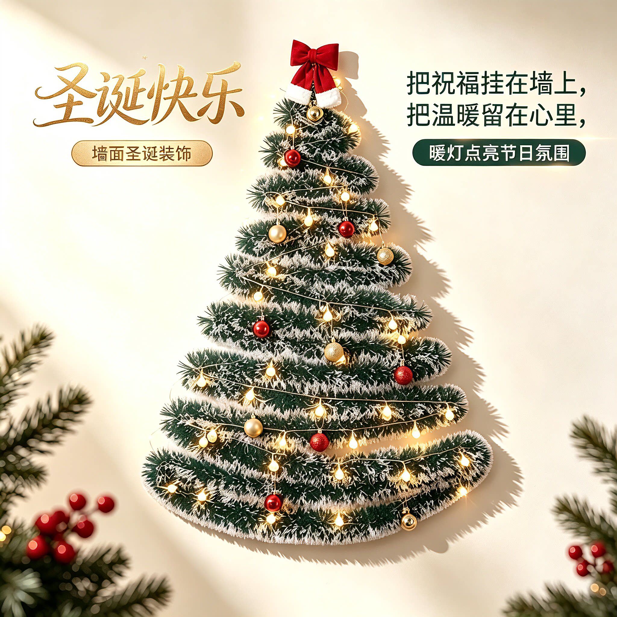圣诞节装饰2026新款彩带毛条挂饰氛围场景布置店铺橱窗居家拉花