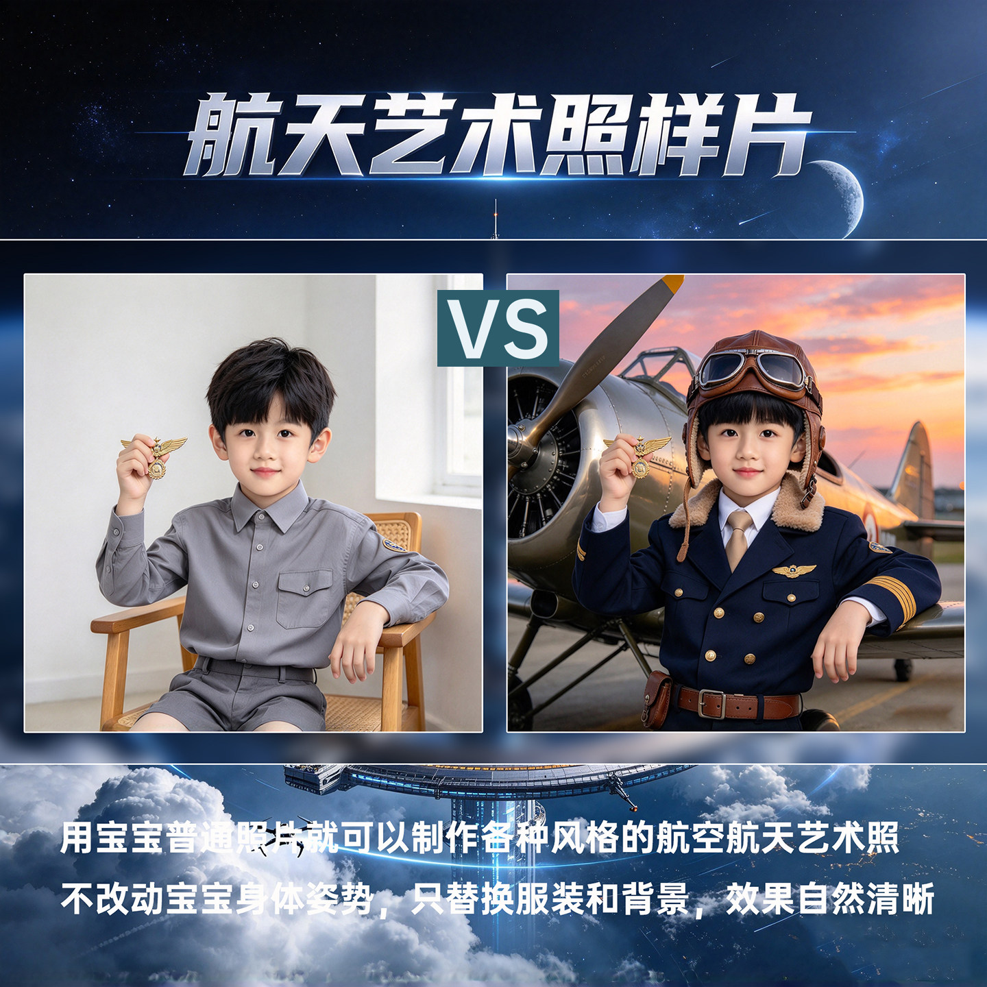 航空航天艺术照儿童写真换装换背景AI艺术照男孩艺术照，