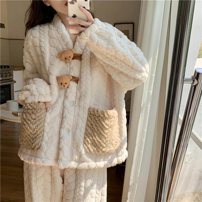 冬天睡衣加绒加厚可外穿女时尚洋气家居服秋冬季高品质珊瑚绒保暖