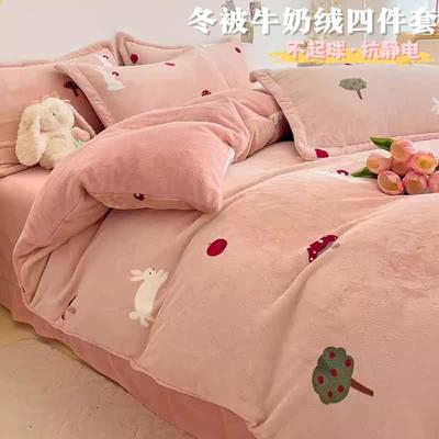 冬被牛奶绒四件套a类一整套全套加厚保暖床上用品被子被褥子全套