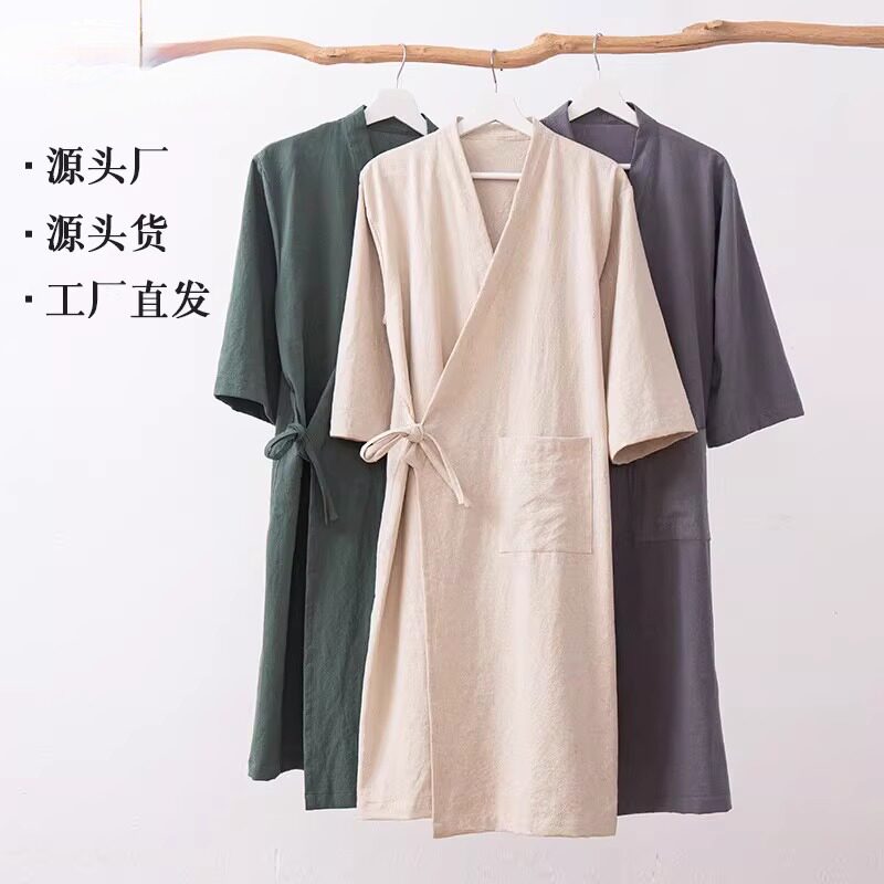 女士洗澡专用浴袍棉麻亚麻纯中式