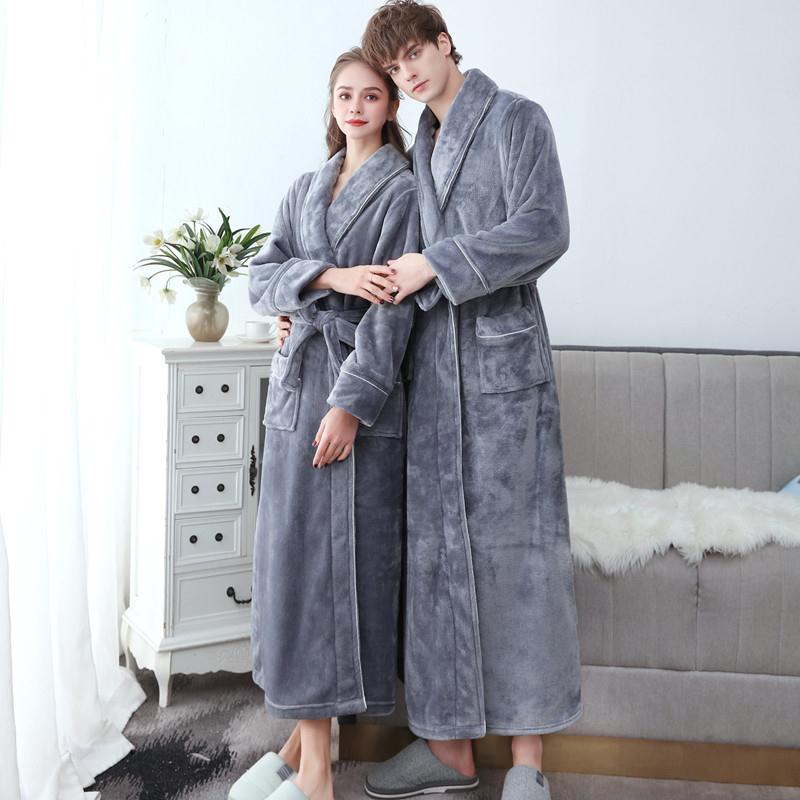 睡袍男冬季加绒加厚长款法兰绒情侣浴袍2024秋冬大码男士保暖睡衣