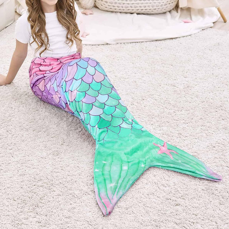 美人鱼尾巴毯子睡袋儿童四季柔软