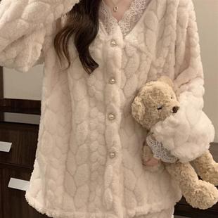 睡衣女冬季加厚加绒可外穿洋气时尚两件套家居服套装保暖2025新款