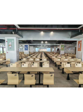 定制连体餐桌椅组合学校学生食堂员工4人位靠背款连地小吃 店饭堂
