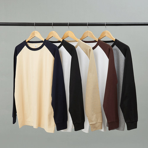 圆领插肩拼色长袖T恤定制印图案