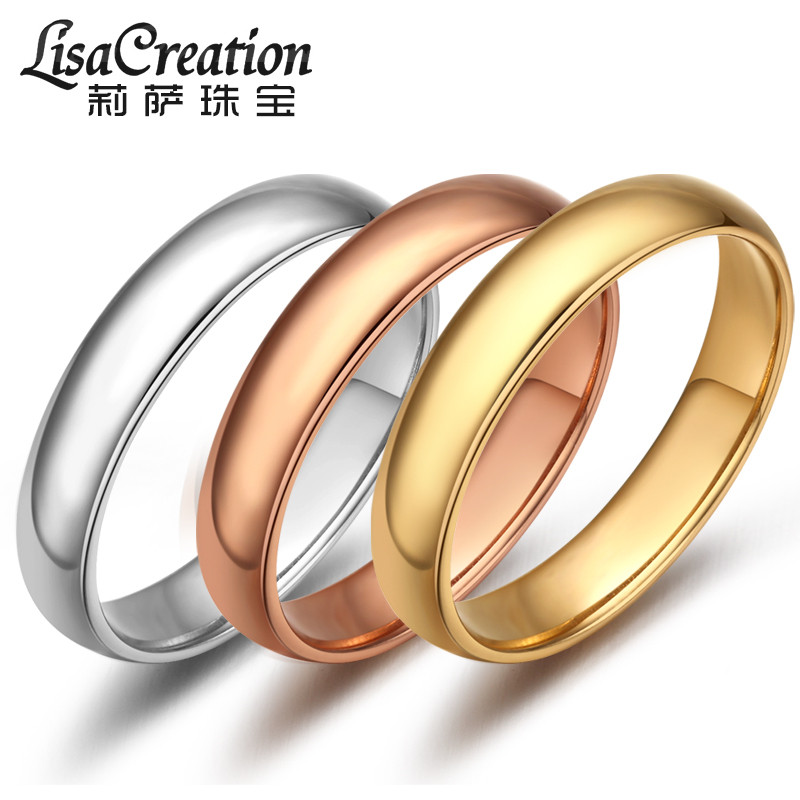 lisa creation18K玫瑰金戒指女戒 男士K金彩金戒指 光面情侣对戒