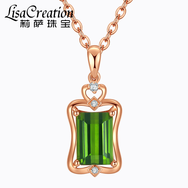 83克拉天然绿碧玺吊坠 18k镶嵌钻石项链彩色宝石项链