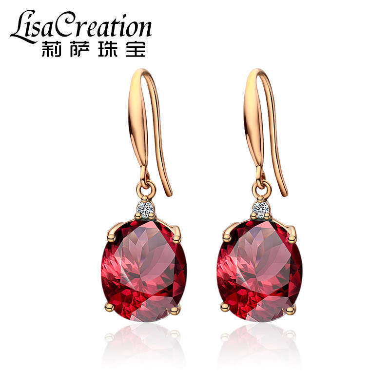 莉萨珠宝9.2克拉天然石榴石耳环女彩色宝石耳坠18K金钻石彩宝耳钉
