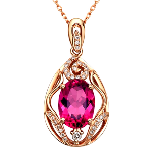 莉萨珠宝1.8克拉鸽血红碧玺吊坠18K玫瑰金钻石彩宝红宝石项坠项链