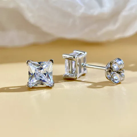 摇滚耳钉个性嘻哈耳饰钻培育简约百搭男女痞帅纯银公主方异形s925,珠宝/钻石/翡翠,合成碳硅石耳饰,淘宝优惠券,粉丝福利购,淘宝优惠卷