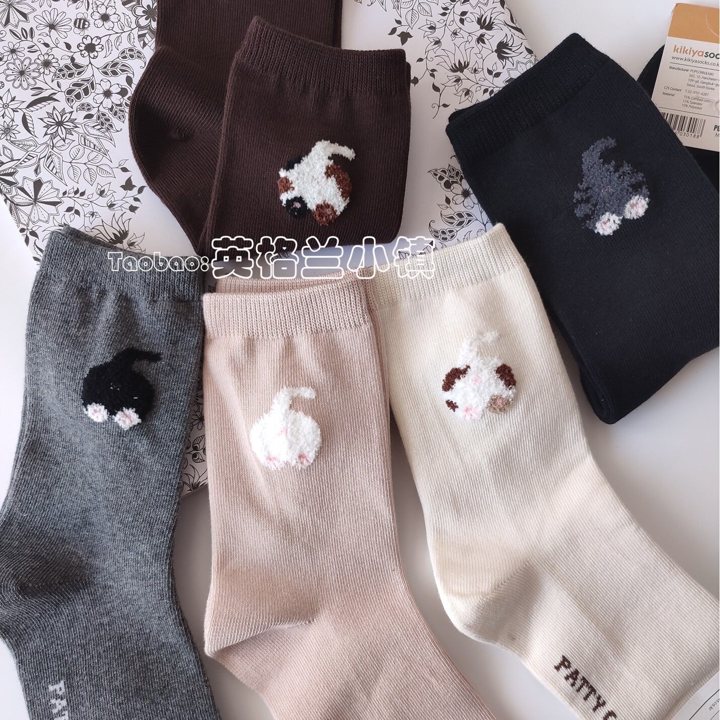 韩国东大门新款秋冬奶牛猫咪中筒袜女可爱厚实棉袜三花猫进口