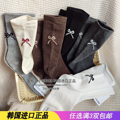 韩国东大门新款舒适松口蝴蝶结中筒女秋冬咖啡长纯棉袜孕妇月子袜