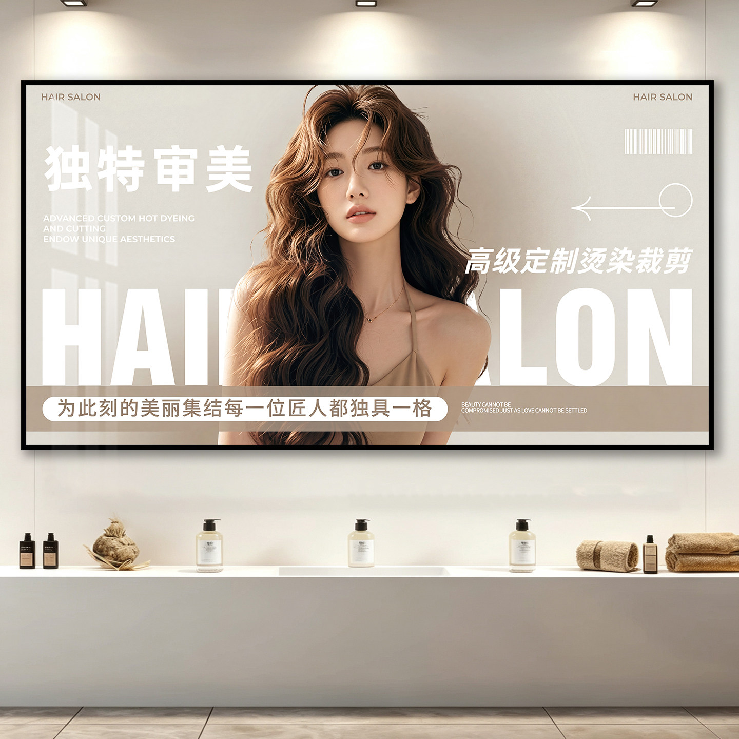 美发店墙面装饰画发廊烫染造型理发店高档背景形象墙宣传挂画壁画