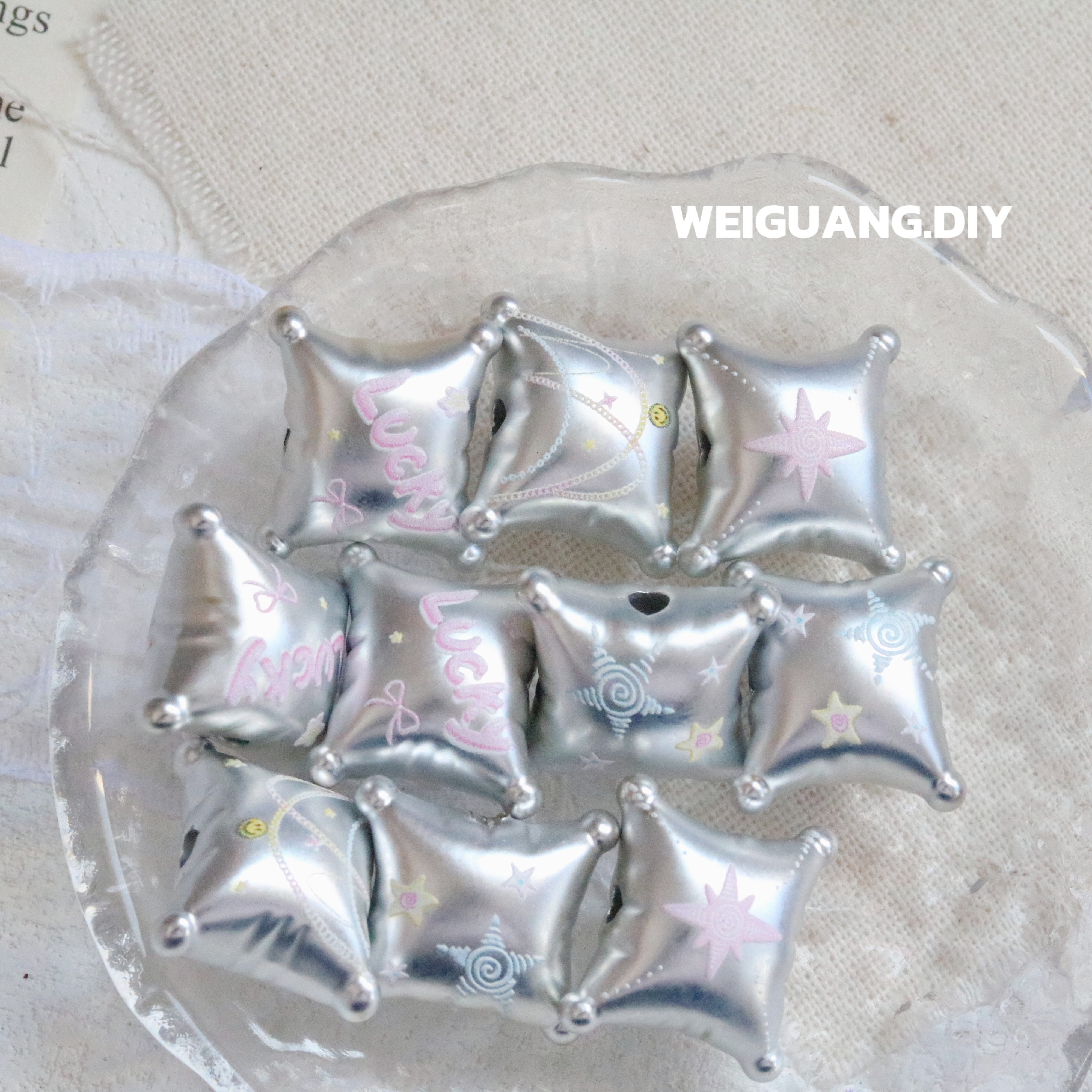 哑光银色抱枕粉色lucky亚克力串珠手机链配件包挂DIY饰品挂件材料,居家布艺,珠子/钻饰/花朵等配饰,淘宝优惠券,粉丝福利购,淘宝优惠卷