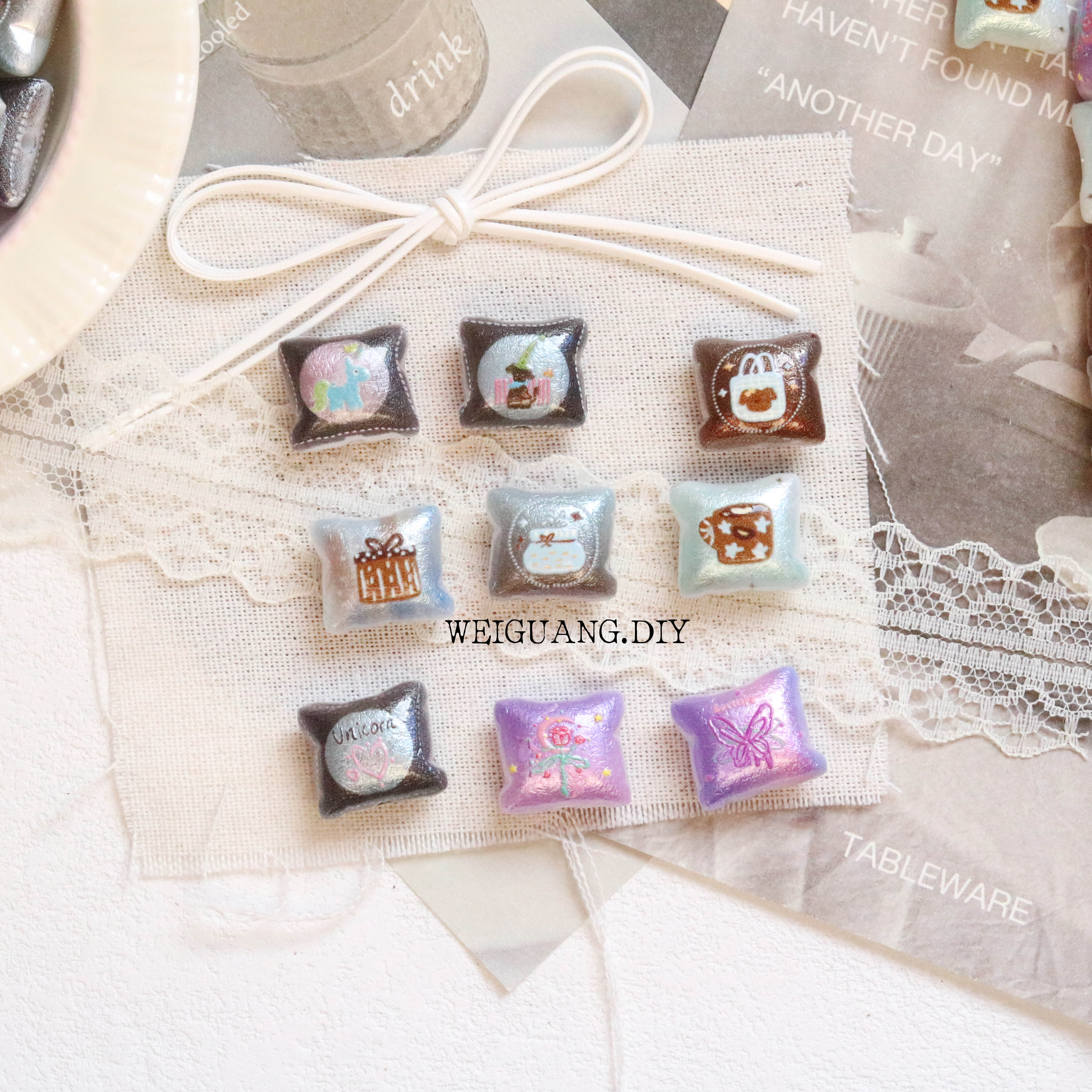 蚕丝抱枕薄荷绿紫亚克力珠子diy手工饰品配件手机链钥匙扣孤品